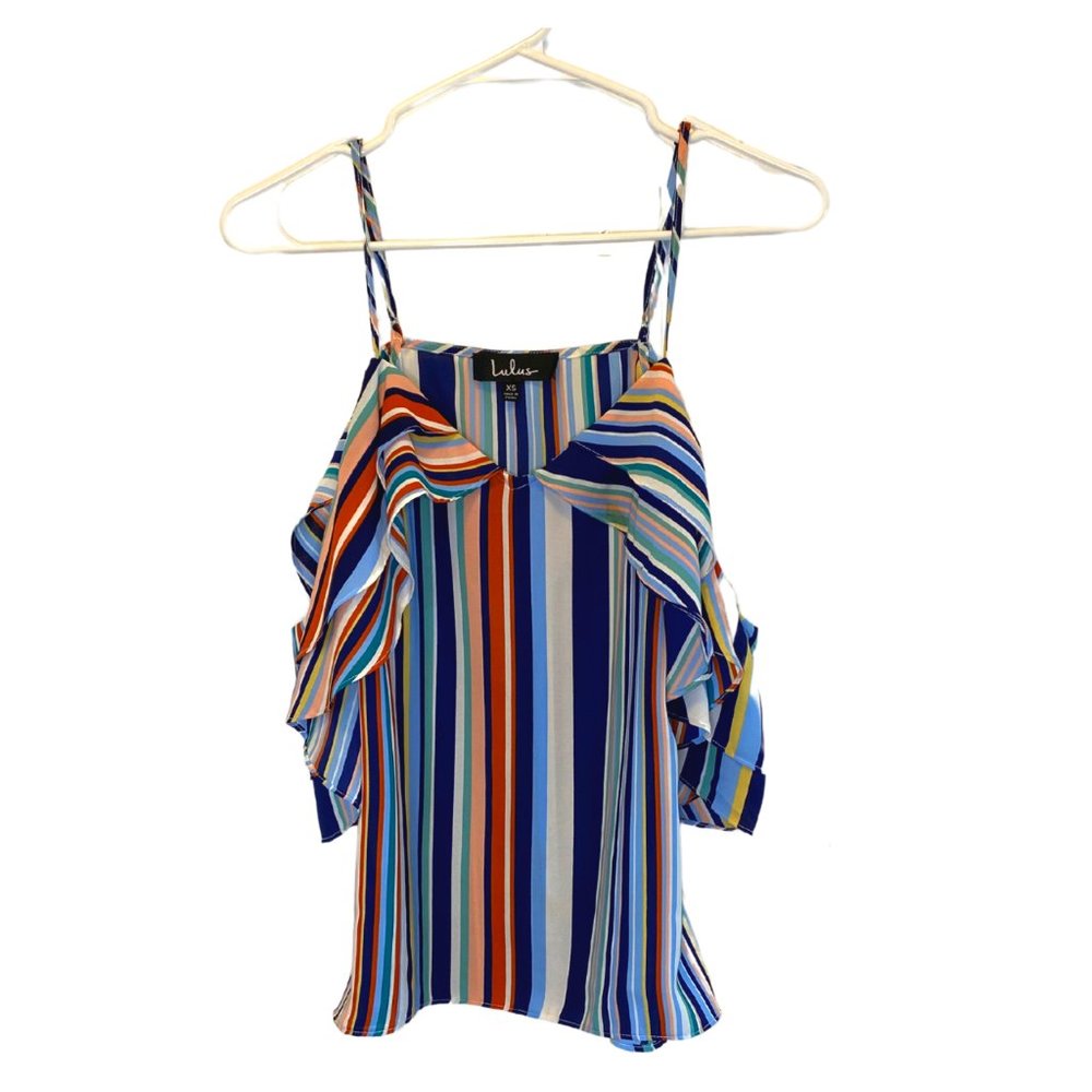 Lulus Striped Off the Shoulder Blouse (XS)